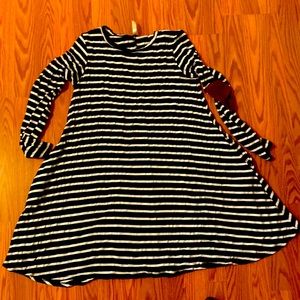 Navy blue and white dress, long sleeves